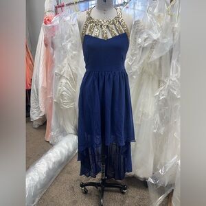 Elegant Blue Dress with Gold Accents